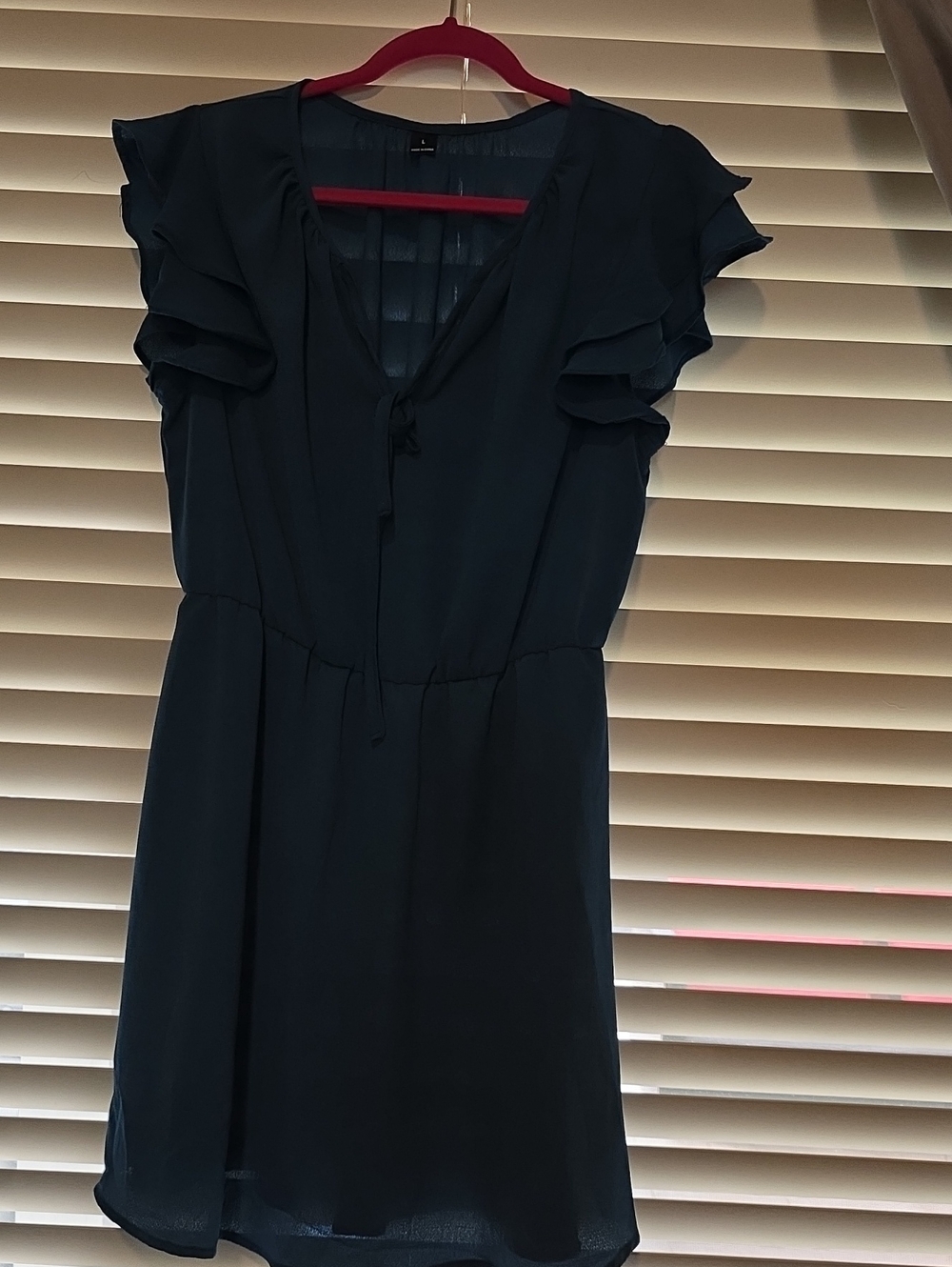 Women's Navy Ruffle Sleeve V-Neck Dress